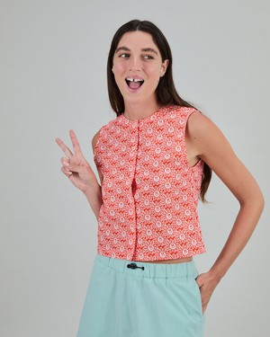 Asis Percales Daisy Button Up Blouse Red from Brava Fabrics