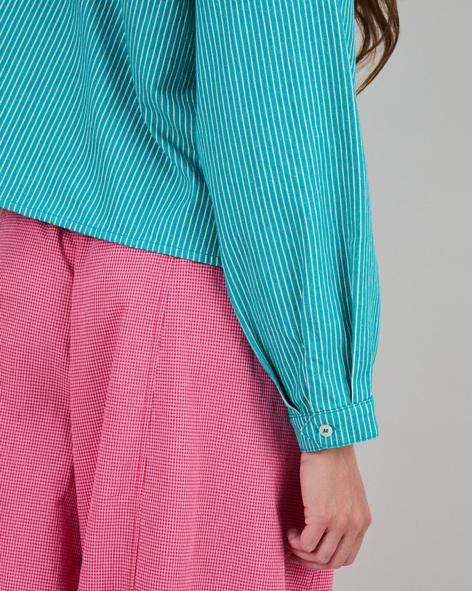 Denim Stripes Cropped Overshirt Green from Brava Fabrics