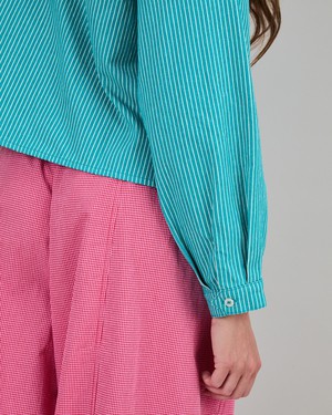 Denim Stripes Cropped Overshirt Green from Brava Fabrics