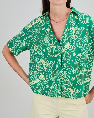 Asis Percales Crocodylus Oversize Cropped Blouse Green from Brava Fabrics