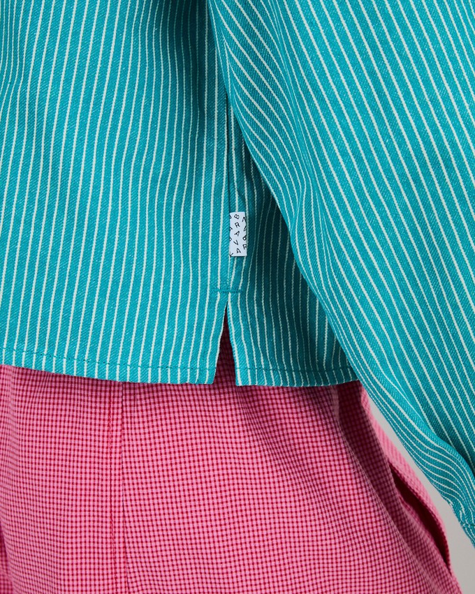 Denim Stripes Cropped Overshirt Green from Brava Fabrics