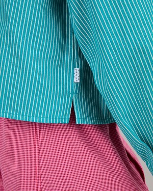 Denim Stripes Cropped Overshirt Green from Brava Fabrics