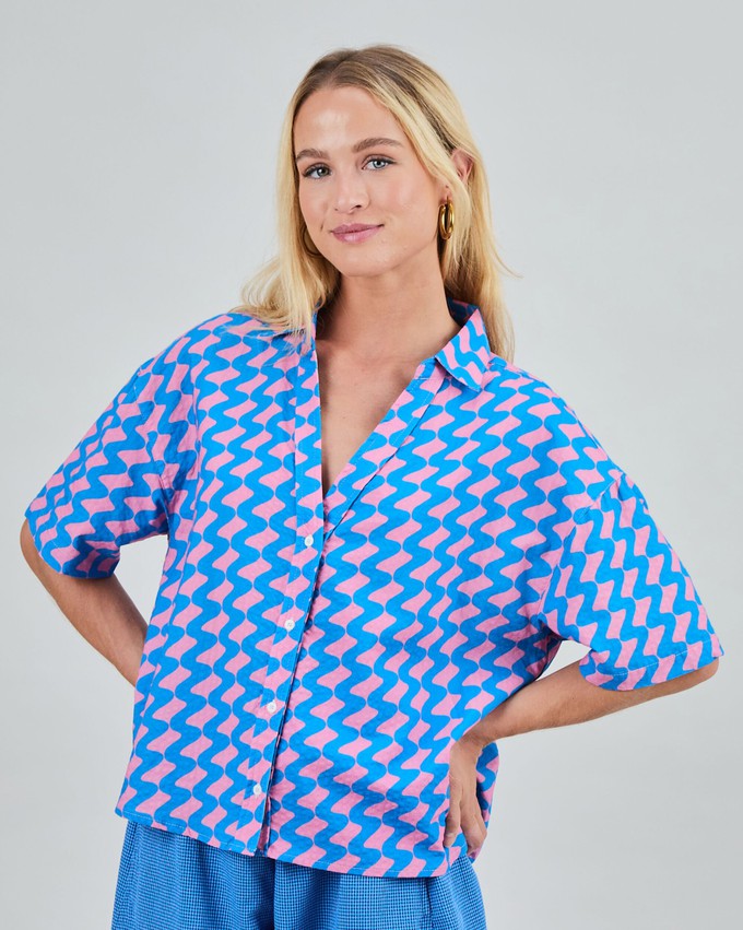 Gum Oversize Cropped Blouse Blue from Brava Fabrics