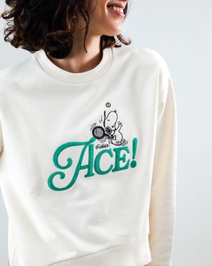 Peanuts Ace Snoopy Sweatshirt Rounded Hem Ecru from Brava Fabrics