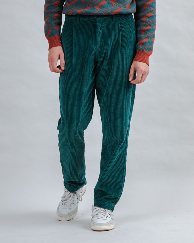 Corduroy Pleated Chino Pants Forest Green from Brava Fabrics