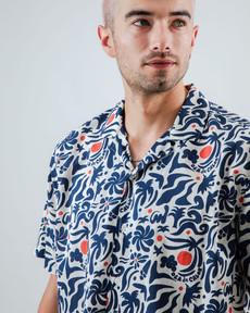 Ola de Calor Aloha Shirt Navy via Brava Fabrics