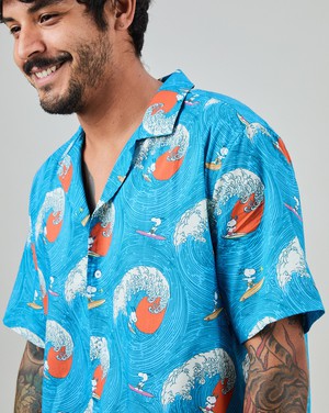 Peanuts Surf Aloha Shirt Blue from Brava Fabrics