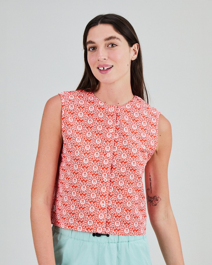 Asis Percales Daisy Button Up Blouse Red from Brava Fabrics