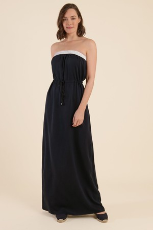 Strapless Summer Maxi Dress - Midnight Blue from Cat Turner London