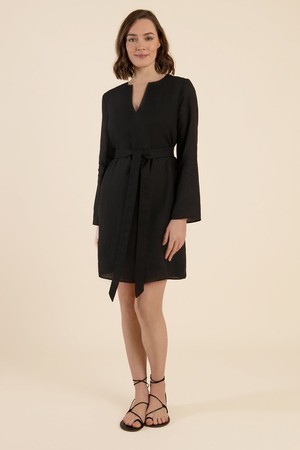 Black Linen Dress With Sleeves from Cat Turner London