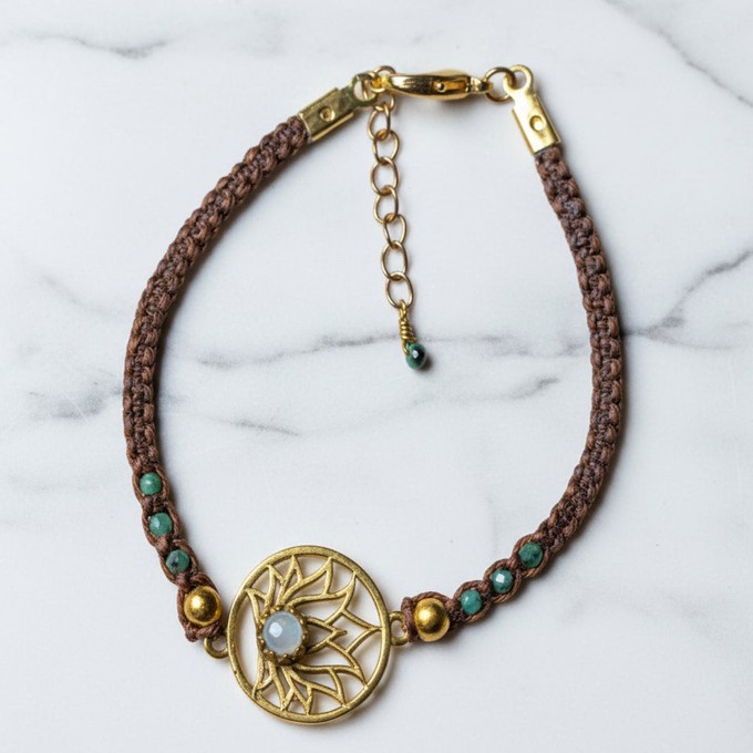 Moonstone Lotus Macramé Bracelet with Emeralds from chaYkra
