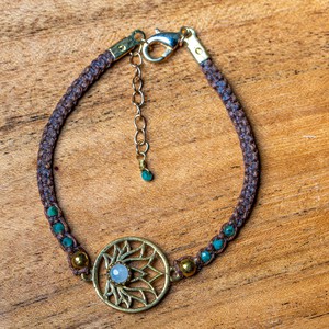 Moonstone Lotus Macramé Bracelet with Emeralds from chaYkra