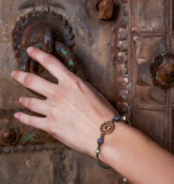 Olive Green Sun Salutation Macramé Meditation Bracelet with Labradorite from chaYkra