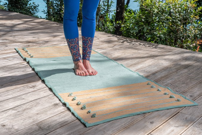 Natural Cotton Yoga Mat with Rubber Grip – 7 Chakras Embroidered