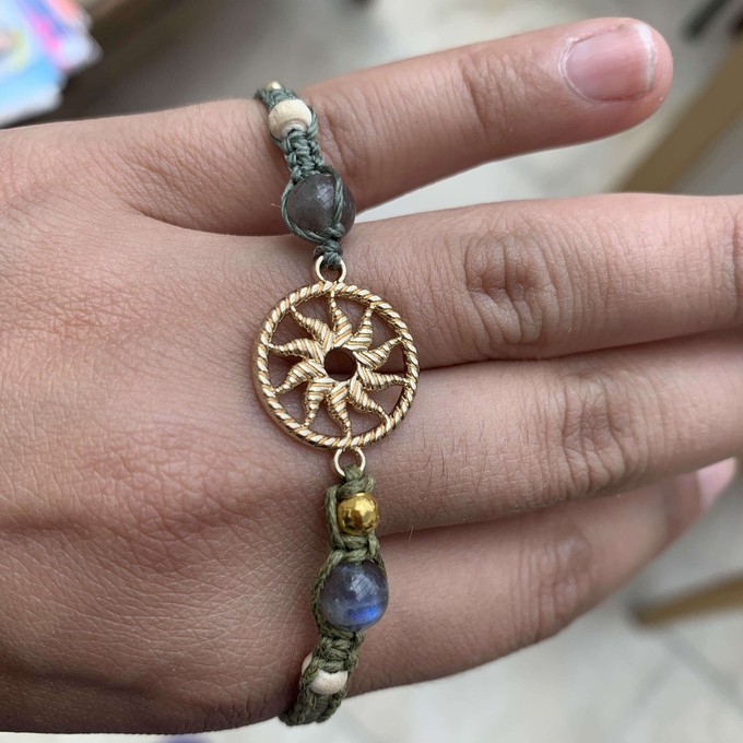 Olive Green Sun Salutation Macramé Meditation Bracelet with Labradorite from chaYkra