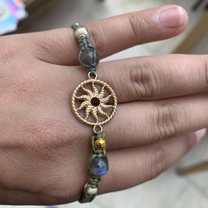 Olive Green Sun Salutation Macramé Meditation Bracelet with Labradorite from chaYkra