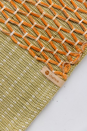 Non-Slip Cotton Yoga Mat (green base & orange criss-cross) from chaYkra