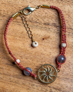 Rust Orange Sun Salutation Macramé Meditation Bracelet with Labradorite from chaYkra
