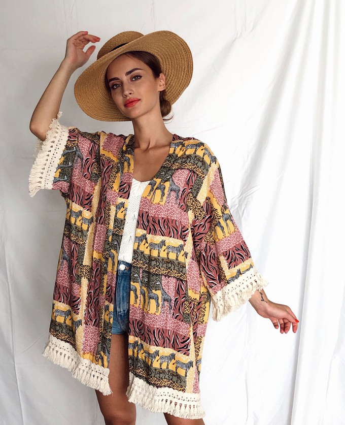 Safari Zebra Pattern Fringed Kimono from Chillax