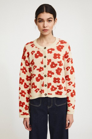 Keith Knit cardigan red flowers from Cool and Conscious