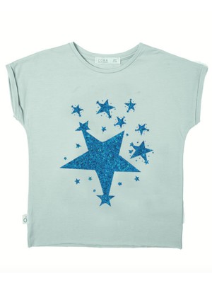 Organic T-Shirt Eucalyptus Laura - light blue with stars from CORA happywear