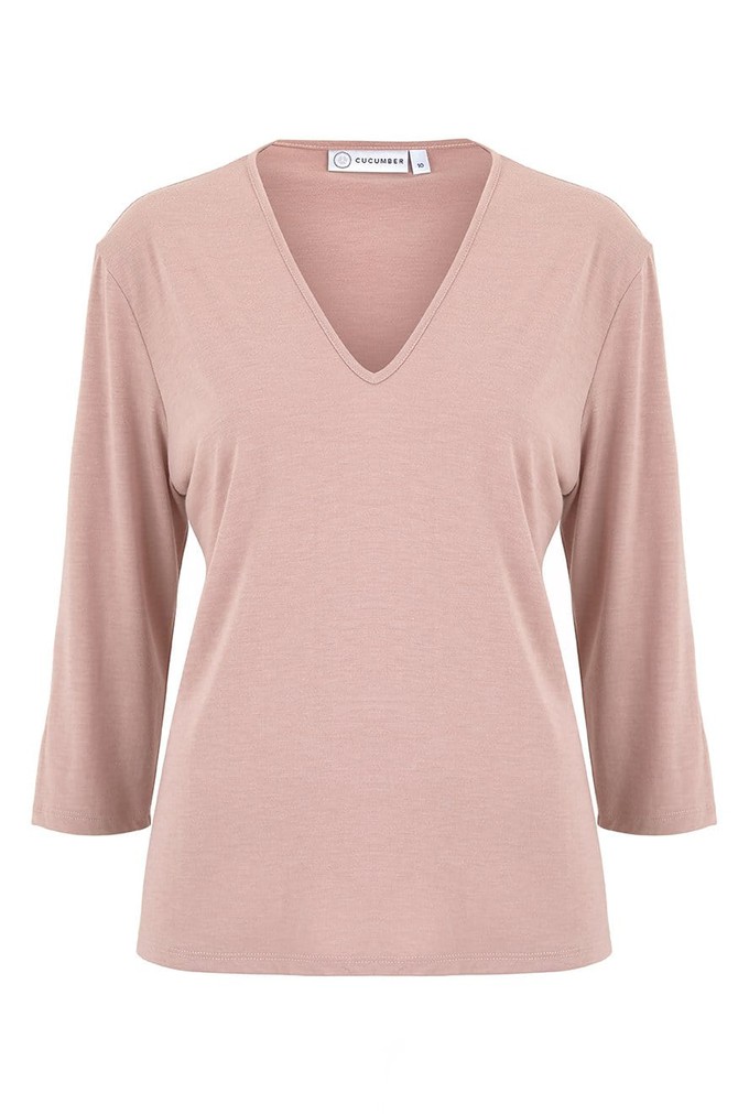 V Neck Three Quarter Sleeve Top in Rose from Cucumber Clothing
