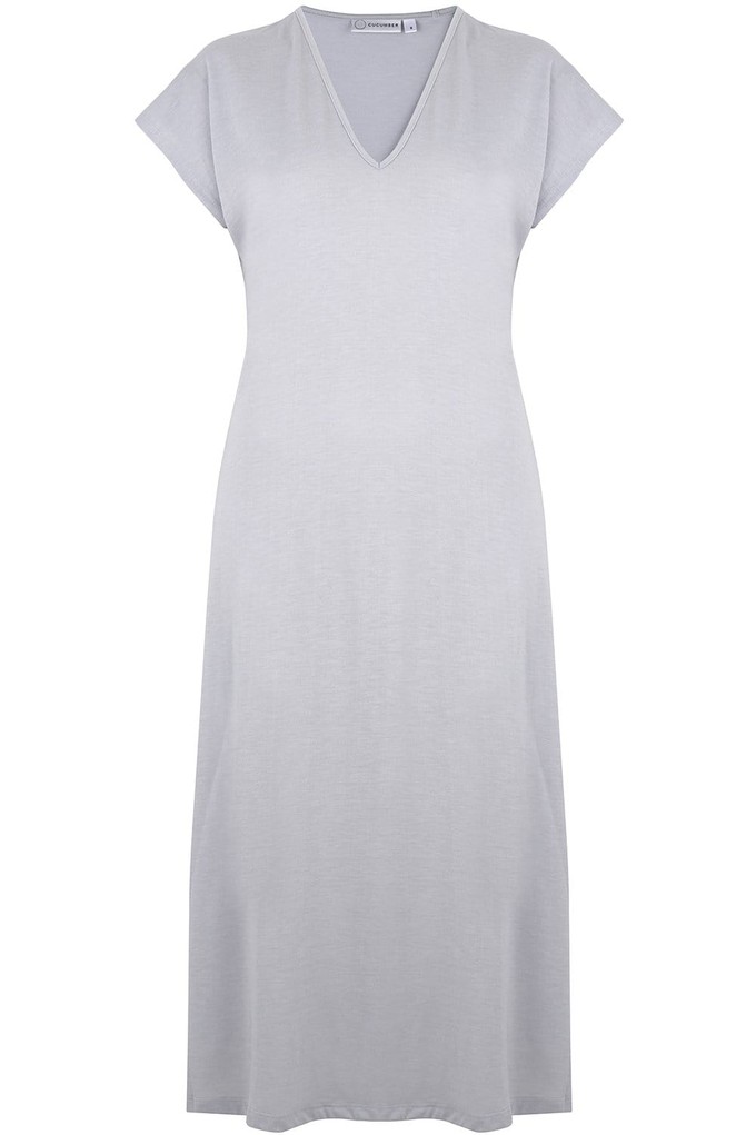 V Neck Dress in Silver from Cucumber Clothing