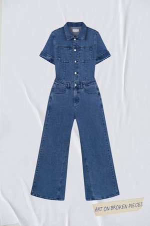 TWITTER Minimal Stretch - Short Sleeve Overall - Medium Blue - Art on Broken Pieces from DAWN Denim