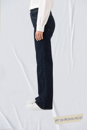 DEW Flared Soft Denim - Classic - Raw Blue - Art on Broken Pieces from DAWN Denim