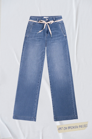 DEW Flared Soft Denim - French Pocket - Medium Blue - Art on Broken Pieces from DAWN Denim