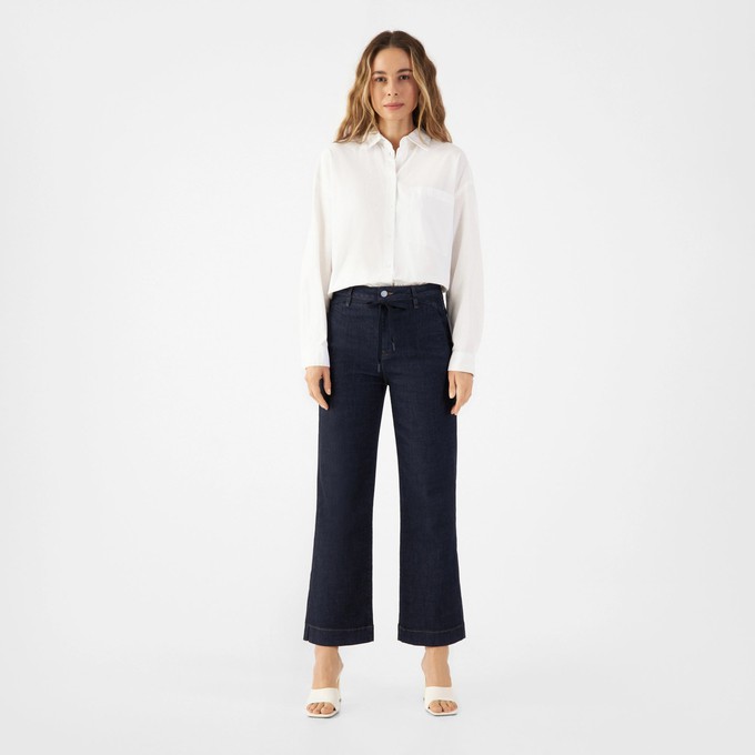 DEW Flared Cropped Soft Denim - French Pocket - Raw Blue from DAWN Denim