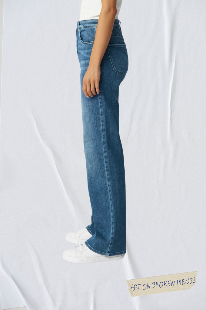 DEW Flared Soft Denim - Classic - Medium Blue - Art on Broken Pieces from DAWN Denim