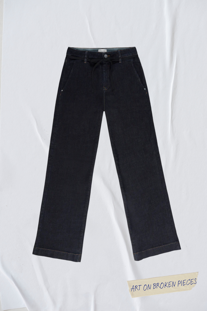 DEW Flared Cropped Soft Denim - French Pocket - Raw Blue - Art on Broken Pieces from DAWN Denim