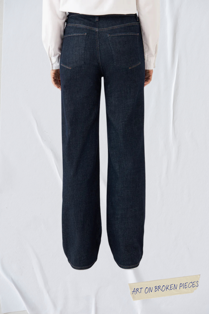 DEW Flared Soft Denim - Classic - Raw Blue - Art on Broken Pieces from DAWN Denim