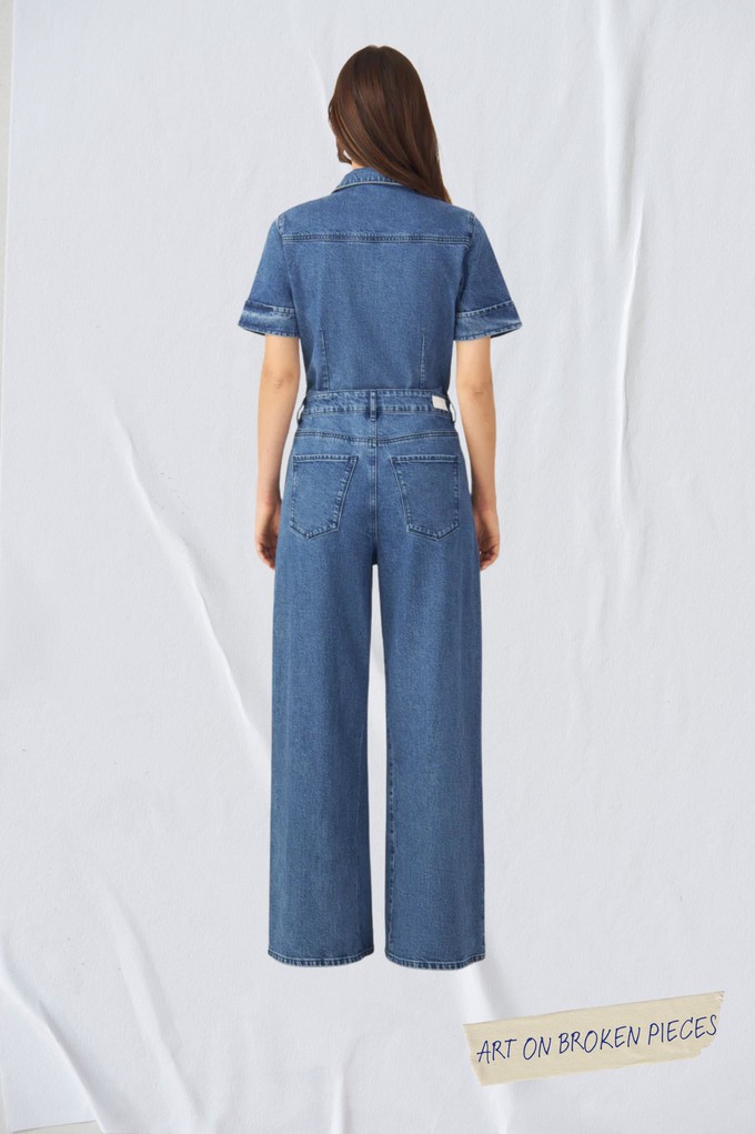 TWITTER Minimal Stretch - Short Sleeve Overall - Medium Blue - Art on Broken Pieces from DAWN Denim