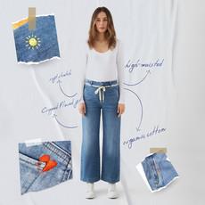 DEW Flared Cropped Soft Denim - French Pocket - Medium Blue - Art on Broken Pieces via DAWN Denim