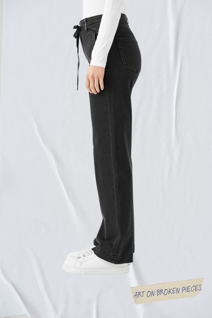 DEW Flared Soft Denim - French Pocket - Black Denim - Art on Broken Pieces from DAWN Denim