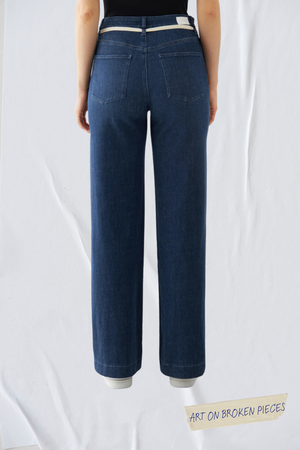 DEW Flared Soft Denim - French Pocket - Dark Blue - Art on Broken Pieces from DAWN Denim