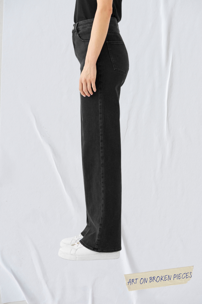 DEW Flared Soft Denim - Classic - Black Denim - Art on Broken Pieces from DAWN Denim