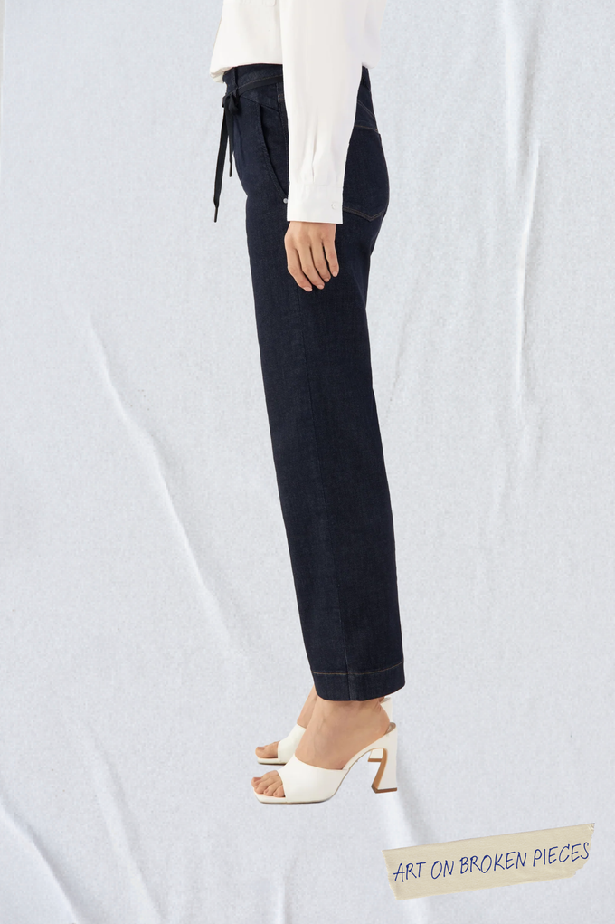 DEW Flared Cropped Soft Denim - French Pocket - Raw Blue - Art on Broken Pieces from DAWN Denim