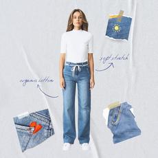 DEW Flared Soft Denim - French Pocket - Medium Blue - Art on Broken Pieces via DAWN Denim