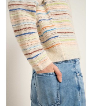 LANIUS •• Gestreepte trui V-hals | Off white/ Multi colour from De Groene Knoop