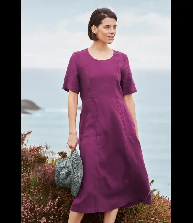 Seasalt Cornwall Grass Wave Linen Midi Dress – Dark Sienna, Petite Sizes 8-20, Sleeveless
