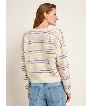 LANIUS •• Gestreepte trui V-hals | Off white/ Multi colour from De Groene Knoop