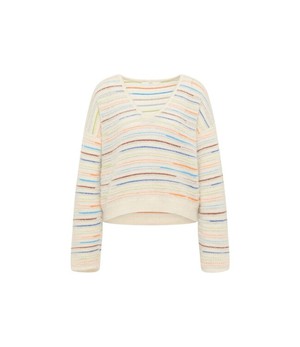 LANIUS •• Gestreepte trui V-hals | Off white/ Multi colour from De Groene Knoop