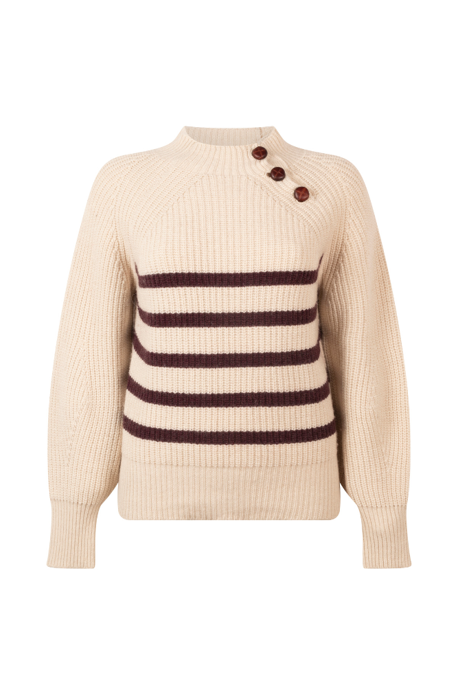 Wales Jumper | Naturel/Aubergine stripe from Elements of Freedom