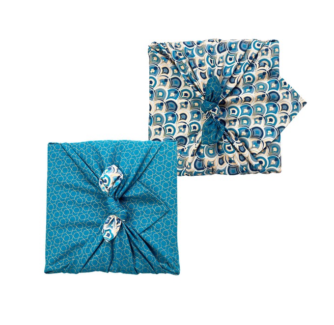 Art Deco & Ocean Fabric Gift Wrap Furoshiki Cloth - Double Sided (Reversible) from FabRap