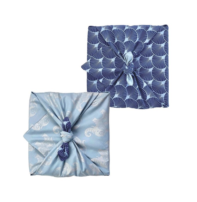 Furoshiki Gift Wrap Sky Elephants & Indigo Fans Fabric Gift Wrap - Double Sided (Reversible) from FabRap
