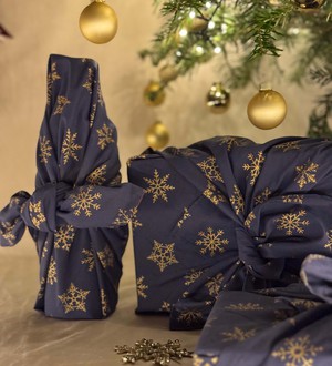 Furoshiki Gift Wrap - 3 Pack (Sizes Small, Medium & Large) Single Sided Bundle - Midnight Snowflakes from FabRap