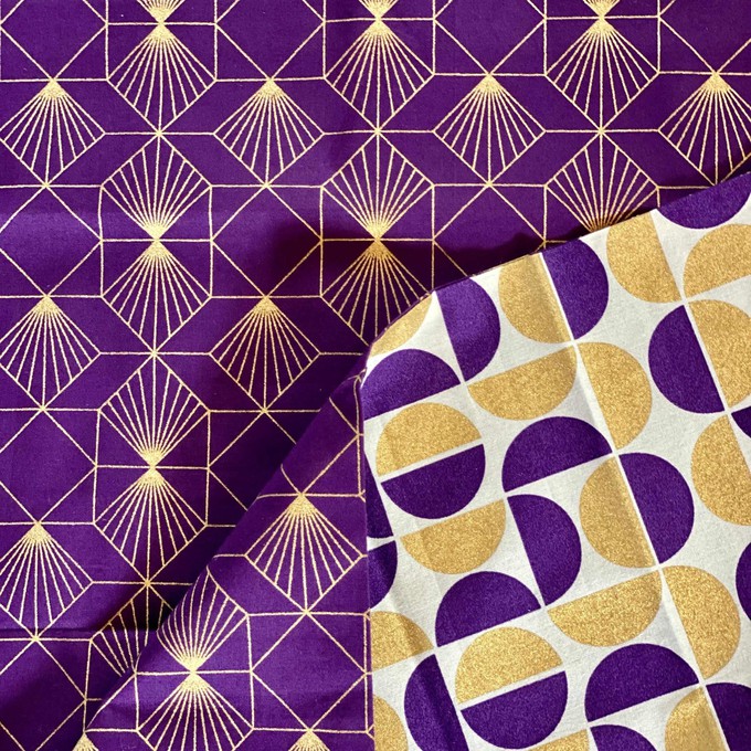Furoshiki Gift Wrap - 3 Pack (Sizes S, M & L) Double Sided Bundle - Plum Diamonds & Gold Moons from FabRap
